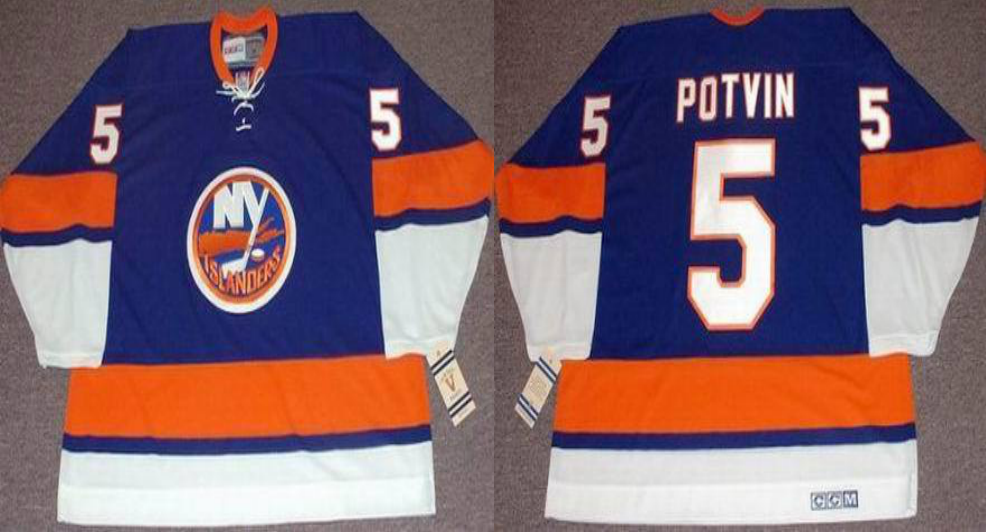 2019 Men New York Islanders 5 Potvin blue style 2 CCM NHL jersey